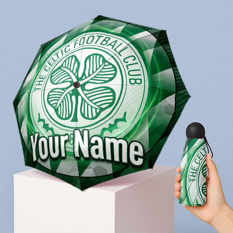 Celtic FC Manual Five Fold 8 Rib Umbrella Support Custom Text, Lightweight Travel Umbrella