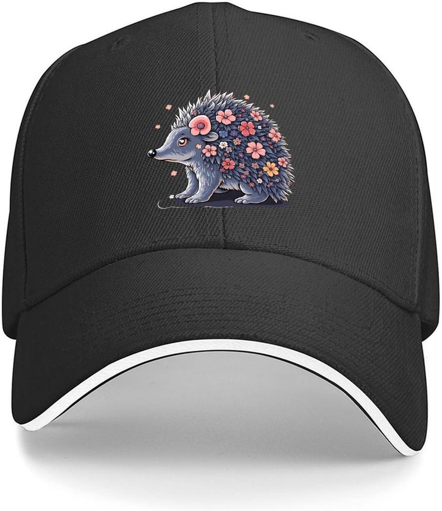 Flower Hedgehog Graphic Baseball Cap Polyester Unisex Adult Adjustable Outdoor Sports Hat