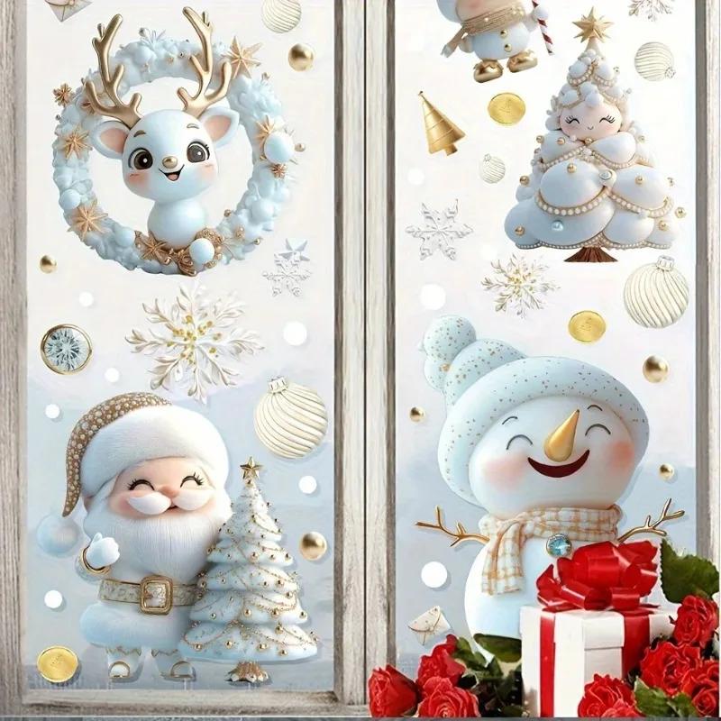 Static Cling Christmas Window Stickers Residue Free Santa Snowman Snowflake Decals for Home and Office Glass Holiday Decor