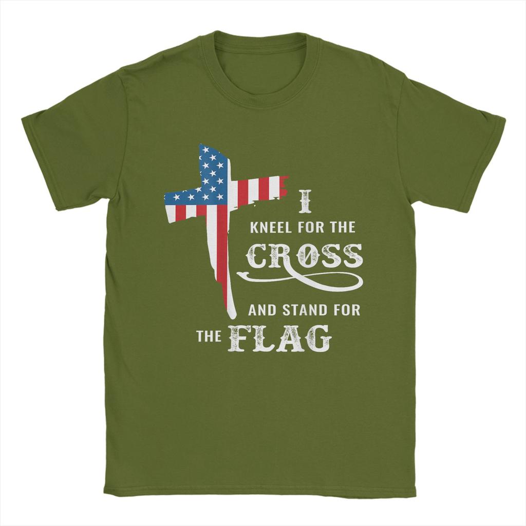 Novelty Stand For The Flag Kneel For The Cross T-Shirt Men Pure Cotton T Shirt Veteran's Day Short Sleeve Tee Shirt Merchandise
