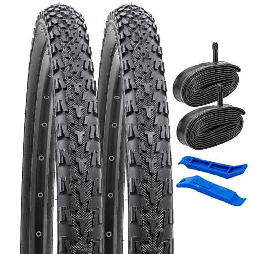 

YunSCM Set of 2, 26x1.95 Tires, 26x1.95 53-559 Bicycle Tires + 26x1.75/2.25 Tubes with 32mm American Valves + Tire Lever, Compatible with 26-inch 1.95