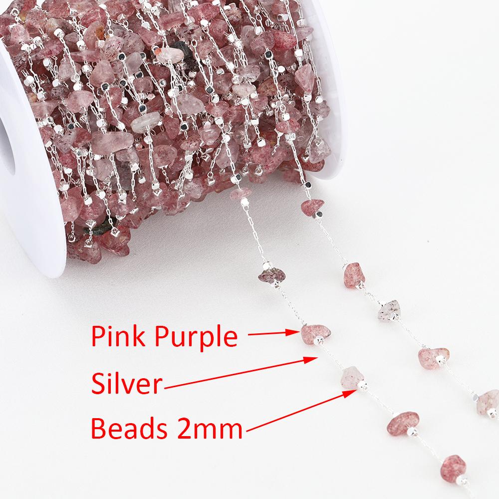 1meter Stone Chain Light Pink Gold Color Real Stone Irregular Beads Crystal Chains for Necklace Bracelet Jewelry Making DIY