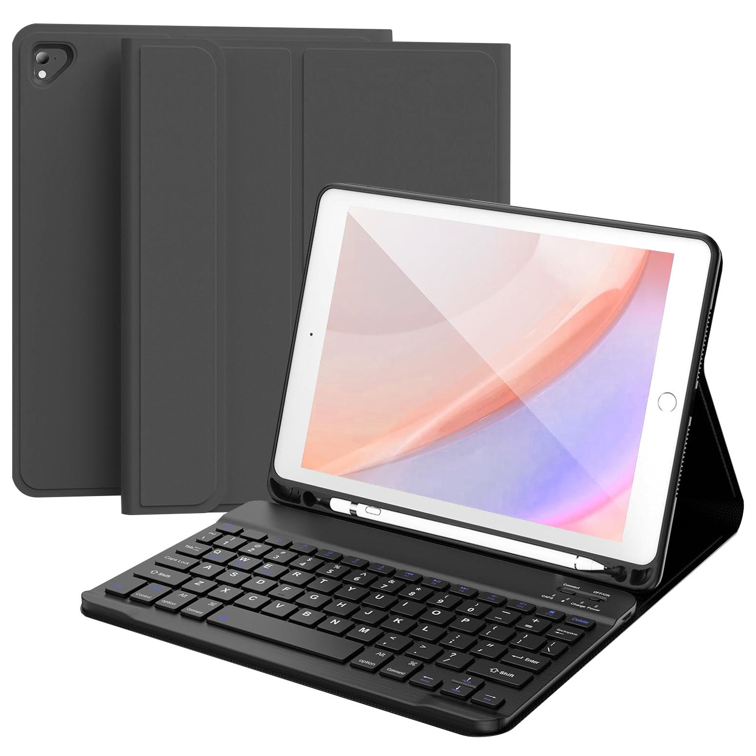 

Skin Touch Leather Case for iPad Air 2/Air (2013)/iPad 9.7-inch (2018) (2017) Bluetooth-Compatible Keyboard Stand Cover Black