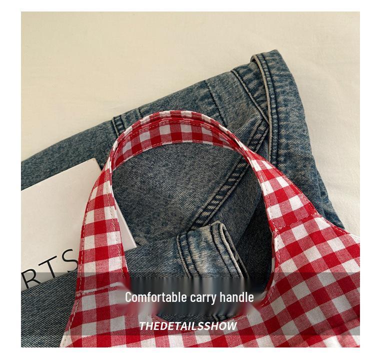 Retro Korean Plaid Large Capacity Canvas Tote Bag - Early Spring 2026 Edition