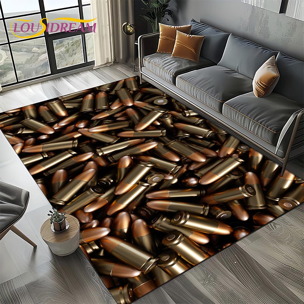 2025 New Retro Guns Pistol Ammunition Bullet Cartridge AK M4 Rug Carpet for Living Room Bedroom Decor,Non-slip for Sofa Doormat