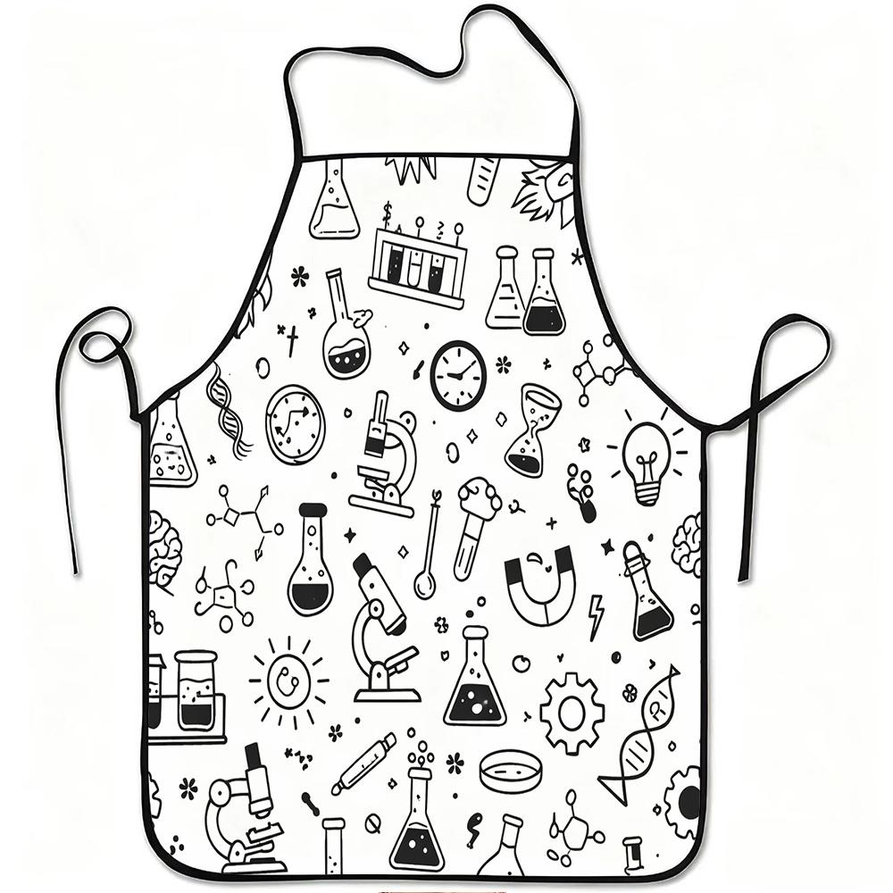 1pc of a Science Lab-Themed Apron, Made from Durable And Easy-To-Clean Polyester, Featuring an Adjustable Waistband, Suitable for Cooking In The Kitch