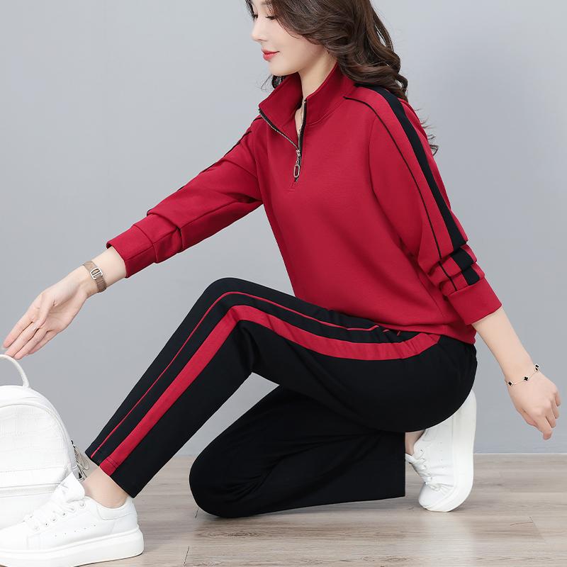 Fashion Women Half Zip Stand Collar Sportswear Suit Casual Spring Autumn Outdoor Sports Two Piece Tracksuit for Ladies