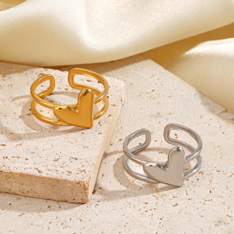 Romantic Stainless Steel Love Heart Opening Rings for Women Men Classic Double Layer Rings Fashion Valentine's Day Jewelry Gifts