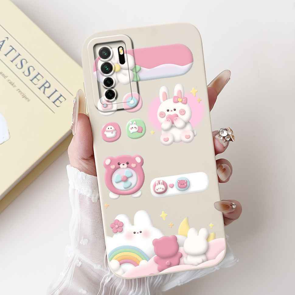 Für Huawei Nova 7 SE CDY-AN00 Weiches Silikon Modeblumen Hülle Für Huawei Nova7 SE Nova 7se 6.5" Niedliche Cartoon Stoßstange Schale