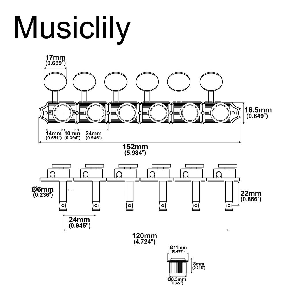 Musiclily Pro Vintage 6-String Guitar Locking Tuners for Squier Classic Vibe Strat/Telecaster, Nickel Oval Buttons