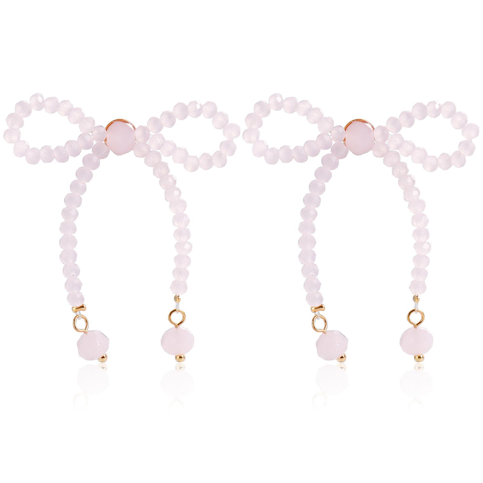 

Handmade Crystal Beads Bowknot Earrings Vintage Butterfly Bow Dangle Earrings Ear Studs for Women Girls Party Jewelry рожевий