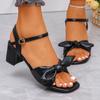 Fashion 2025 Elegant Bowtie Party High Heel Sandals Summer New Open Toe Comfortable Temperament Shoes Chunky Heels