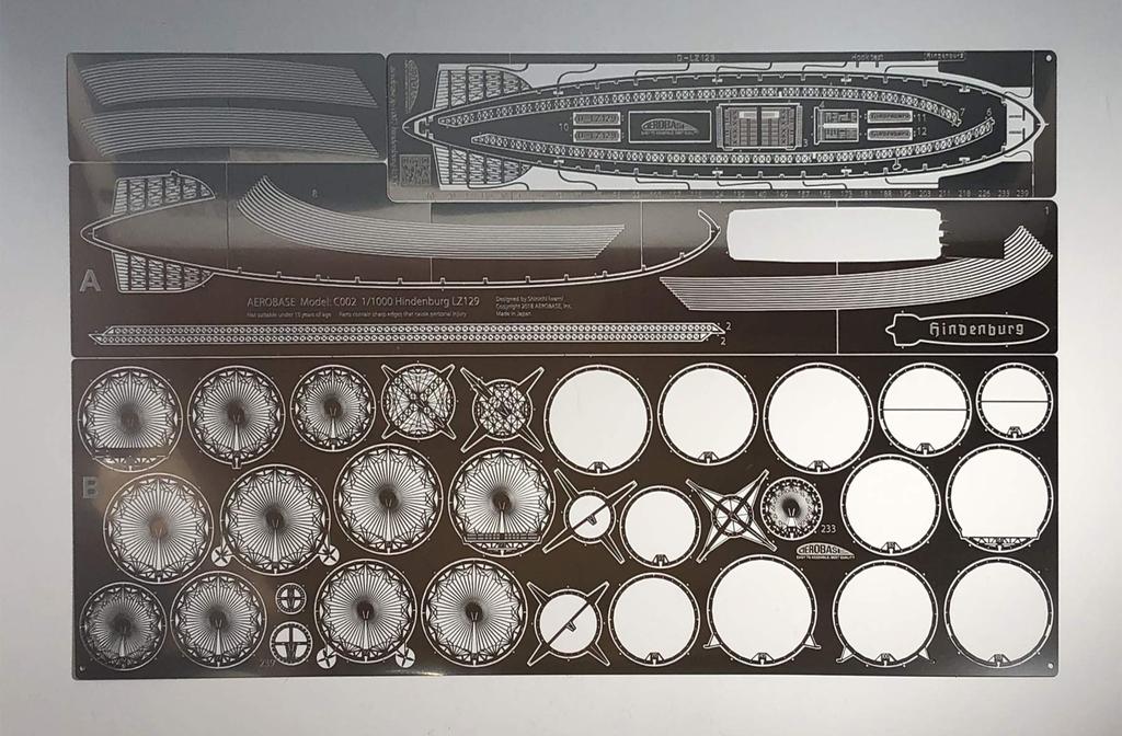 Aerobase Dirigível Dirigível Rígido Dirigível Gigante Alemão Hindenburg Kit de Modelo de Precisão em Metal Diâmetro Série C002 1/1000, Estrutura, LZ129, (Comprimento 247mm,