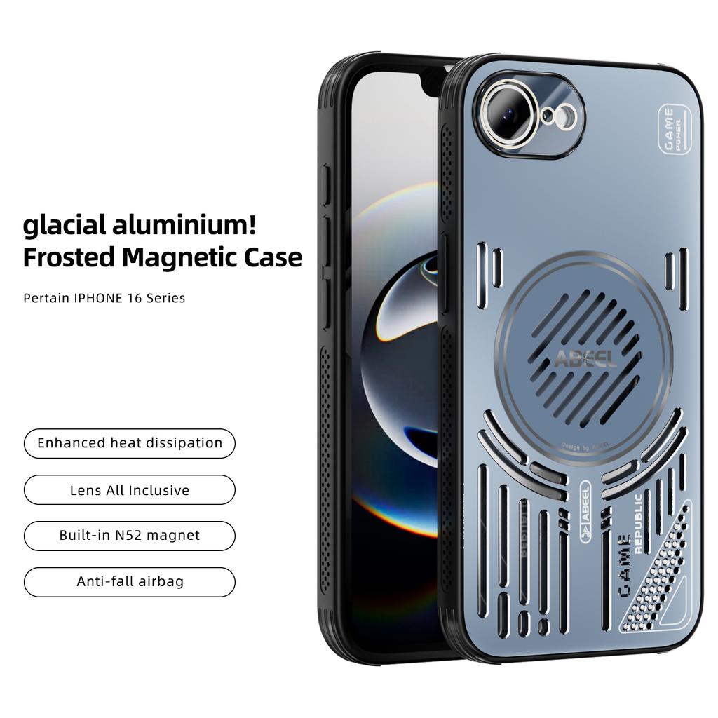 For iPhone 16e Magnetic Case Aluminium Alloy+PC+TPU Hollow Heat Dissipation Phone Cover