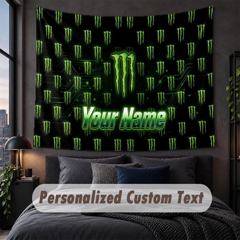 Custom Name Text Tapestry,Monster Energy Decorative Wall Hanging, Background Tapestry For Home Bedroom