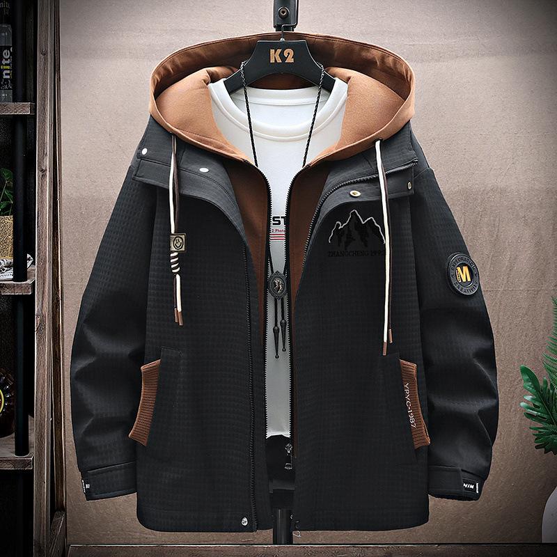 Spring and Autumn Holiday Two-piece Jacket Men's Hooded Hong Kong Style Jacket Men's Youth Korean Style Trendy Student Thickened Jacket