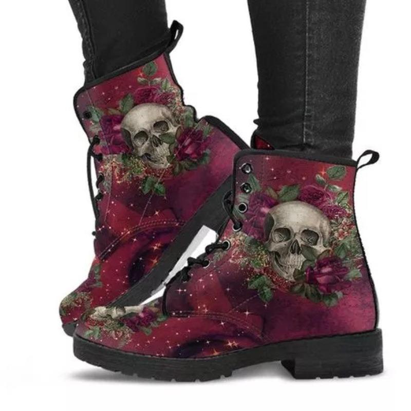 

Winter Large Size Leather Martin Boots Women s Gothic Printed British Leather Boots Tooling Combat Boots 43