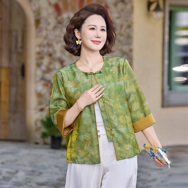 2026 Spring/Summer Chinese National Style Jacket for Middle-Aged & Elderly Women - Three-Quarter Sleeve