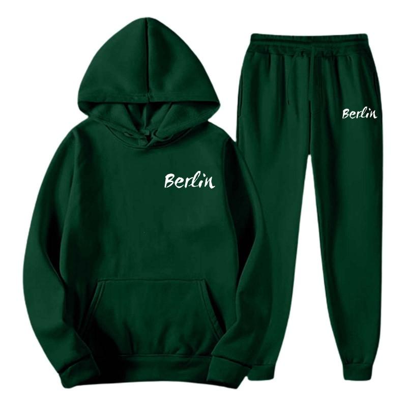 Mens Hooded Sweatshirt Set Loose Fit Printed Casual Tracksuit Fashion