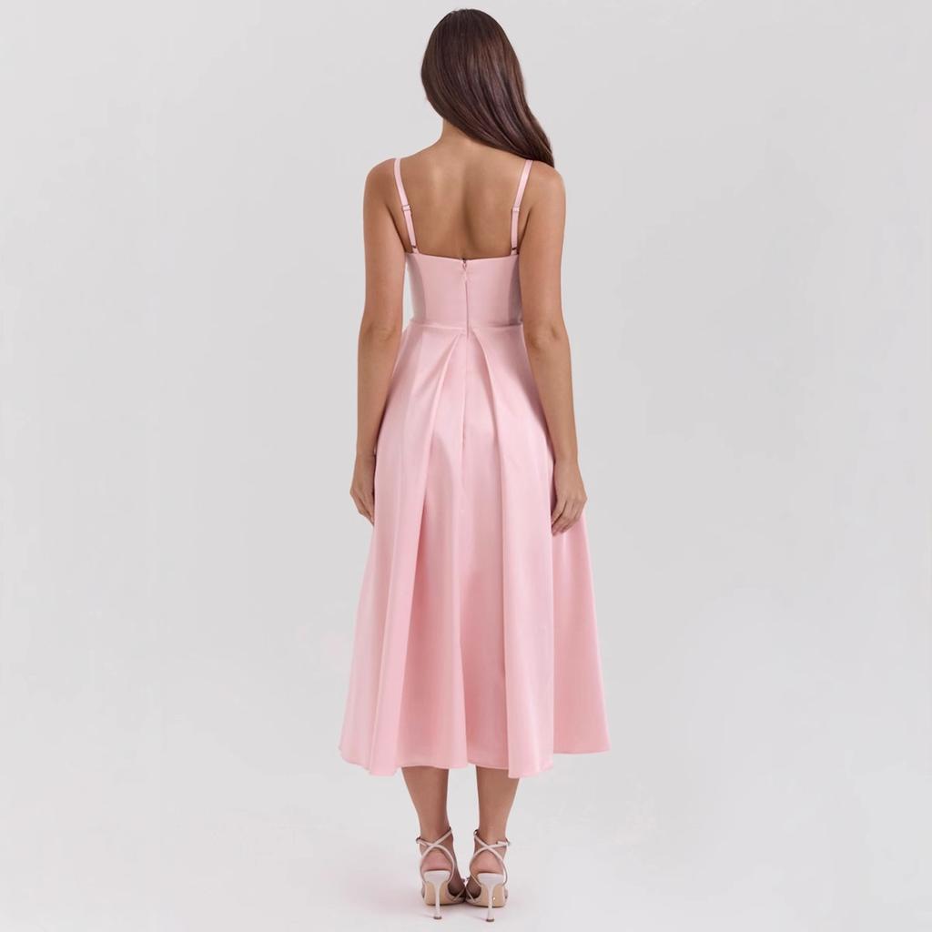 New V-neck sexy design long dress court style dopamine wear suspender dress women