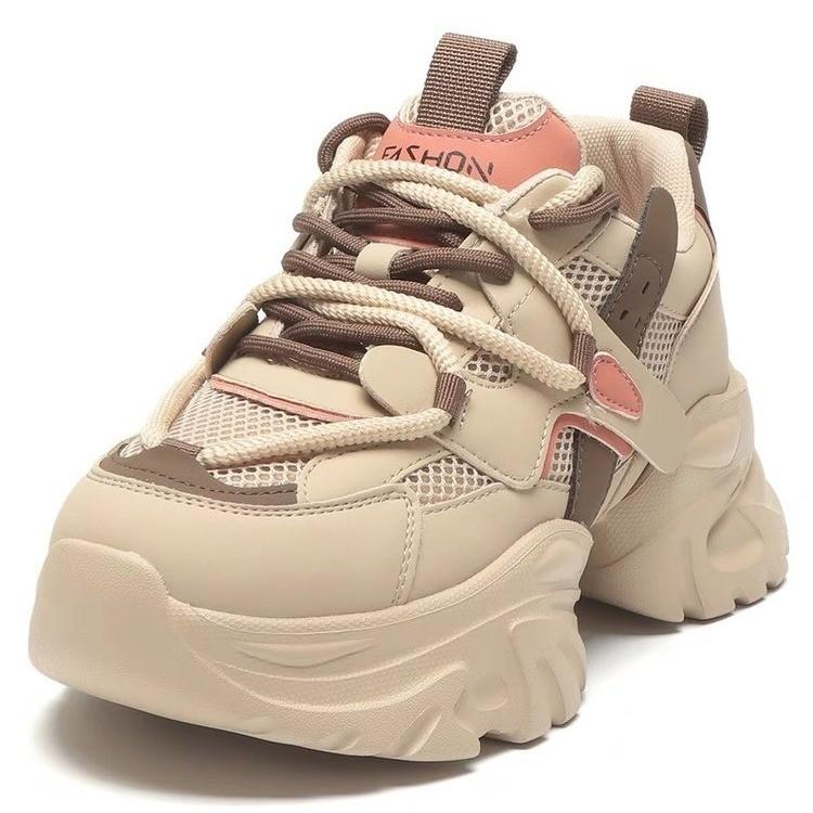 Women'S Sporty Dad Shoes Thick Bottom Casual Soft Sole Small Size Trendy Summer New Style Over Ankle Tie-Up Polyurethane