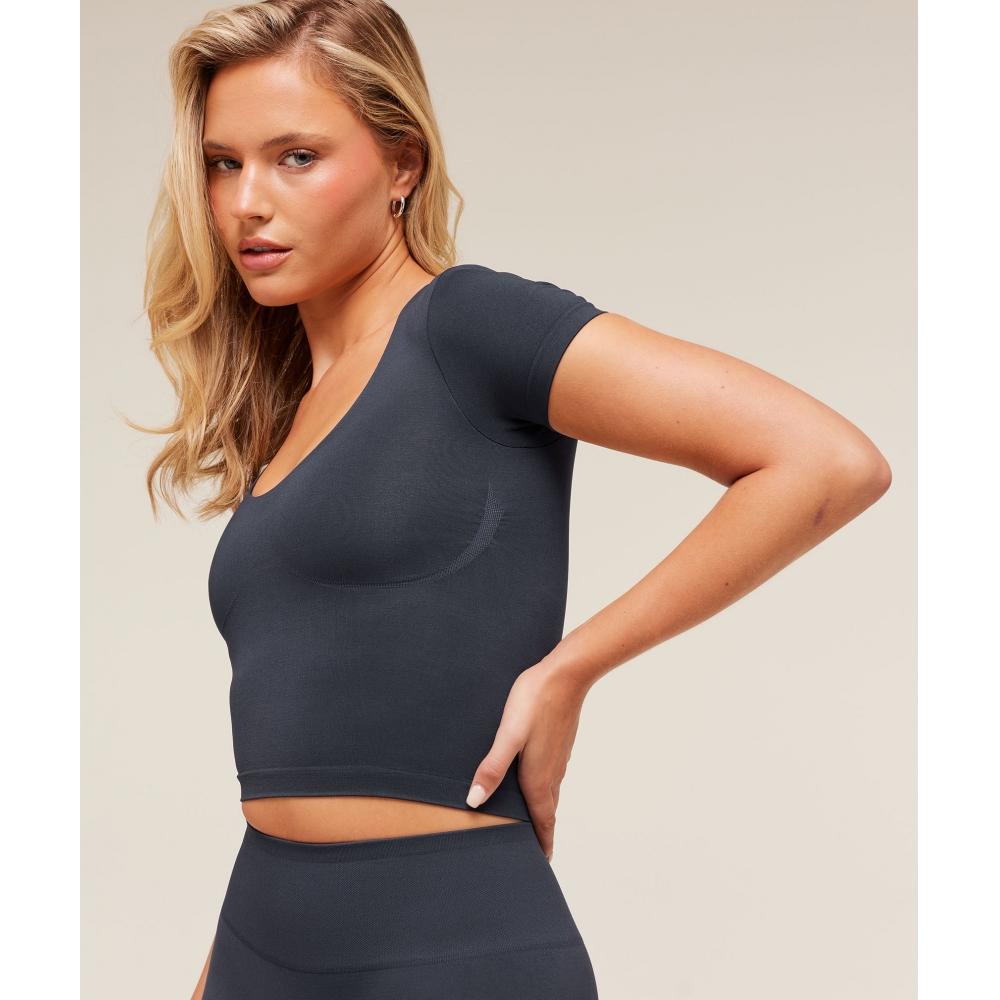 Gymshark SofT SculpT T shirT wiTh Shelf Heavy Blue B4c4q ucTn