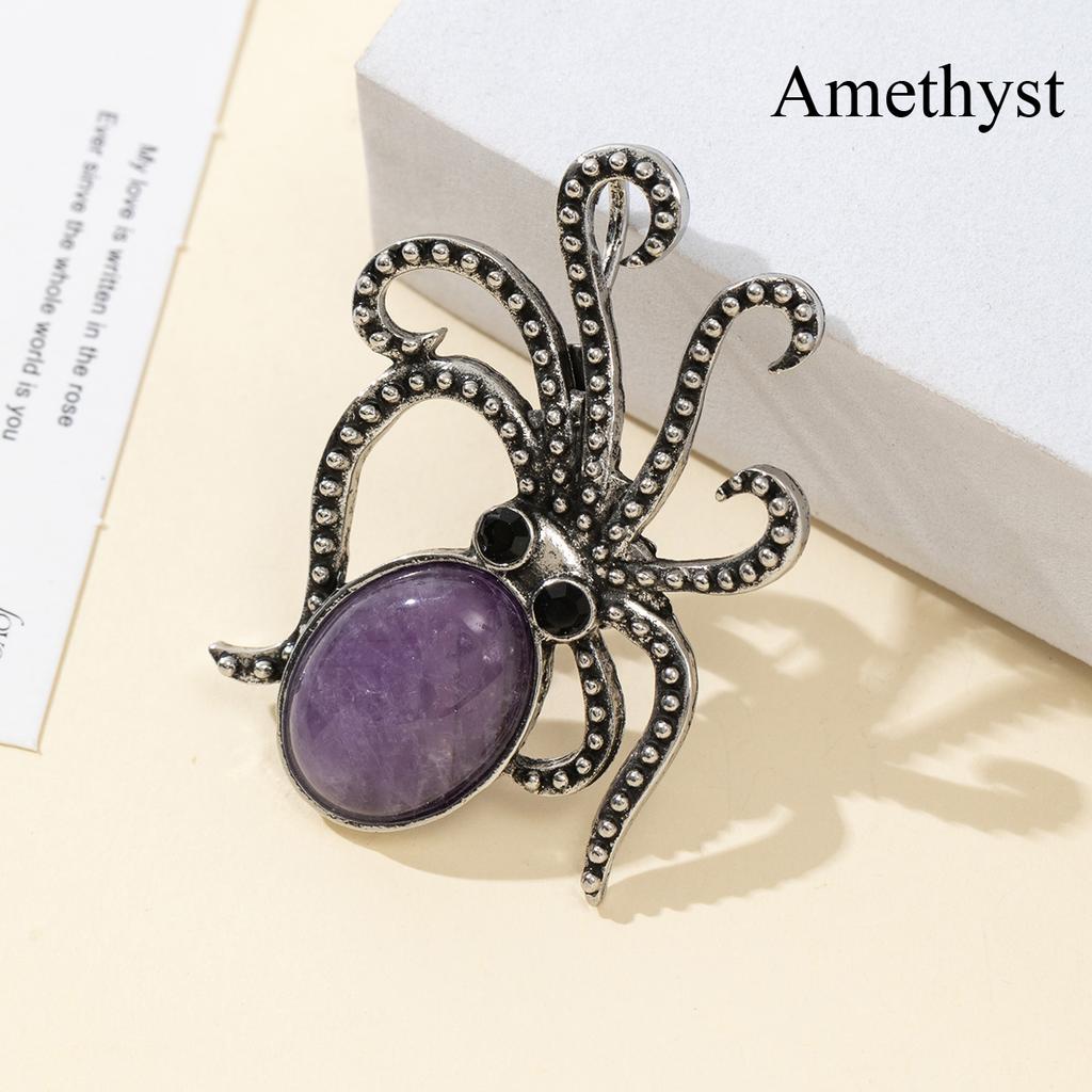 1 Τμχ Καλοκαιρινό Στυλ Ωκεανού Φυσική Πέτρα Χταπόδι Μπροσούλες, Κρύσταλλος Θεραπείας Ρέικι Αμέθυστος Αχάτης Νεφρίτης Πολύτιμος Λίθος Καρφίτσα Μπροσούλα για Unisex Κοσμήματα Δώρο Γενεθλίων