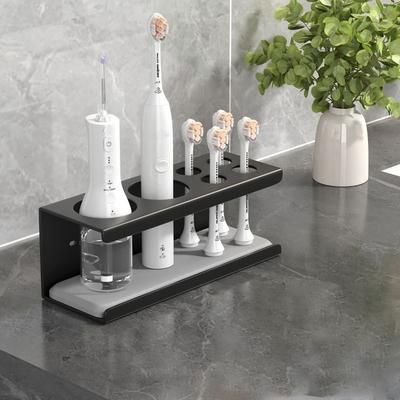 Space Aluminum Electric Toothbrush Holder Black Simple Toothbrush Toothpaste Holder Large Capacity Makeup Brush Rack