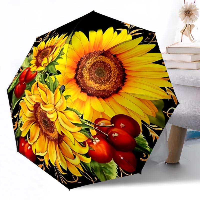 Sonnenblume und Schmetterling Kunstfertigkeit Automatischer Regenschirm Kompakt 8-Rippen-Design Stabile Konstruktion für den täglichen Gebrauch im Freien Modefans Spirituelles Geschenk