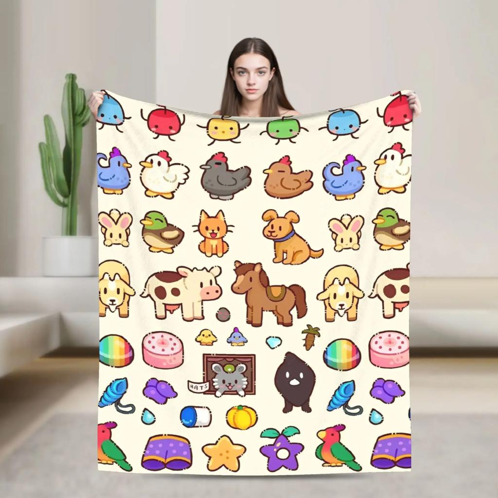Cute Creature from Stardew Valley Blanket  Soft Wool Throw for Sofa Chair Travel  Jimino Animals Design for Spring Autumn