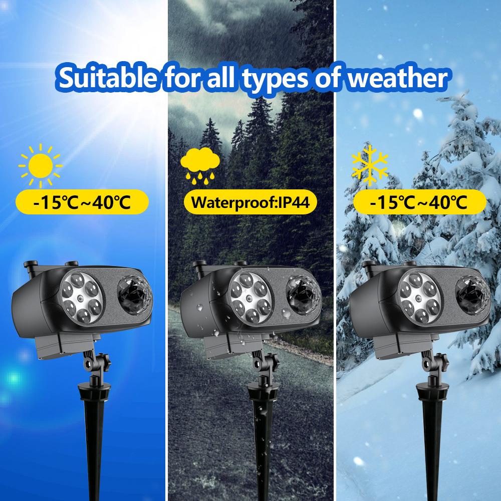 Świąteczny Projektor Światła Halloweenowego Zewnętrzny Wodoodporny Lampa Śnieżynka 3D Fala Oceaniczna Wbijana Karta z 8 Wzorami na Imprezę Świąteczną Ogród Podwórko Dekoracja Świąteczna