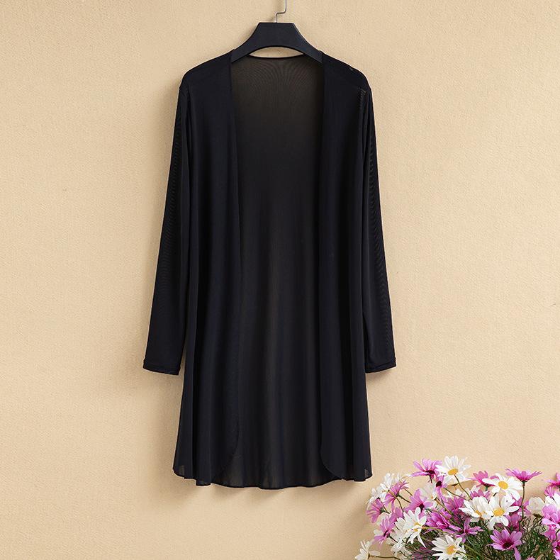 WTEMPO Ice Silk Cardigan met Mesh Dun Air-conditioning Shirt Zomer Zonbescherming Shirt Dames Losse Mid-Lengte Sjaal Jas 3XL zwart