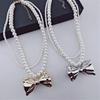 Tooxika French Retro Romantic Light Luxury Double Pearl Bow Necklace Niche Choker Collarbone Chain