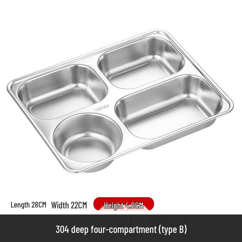 JingJingRS Square 4-Compartment Stainless Steel Meal Tray