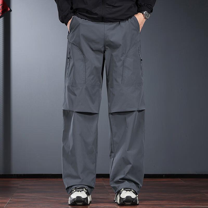 JIELEINUO Men's Wide-Leg Functional Cargo Pants
