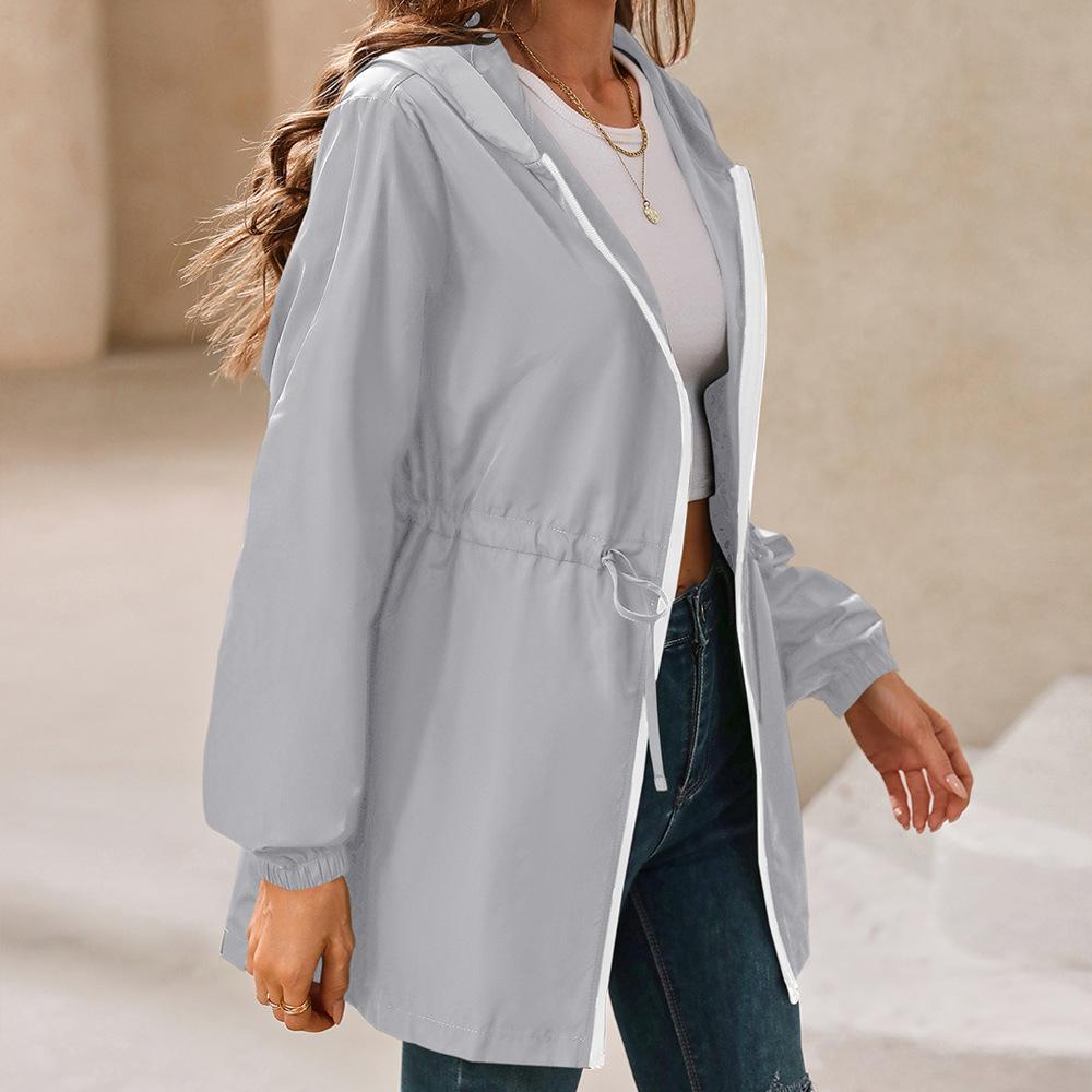 

Женская куртка-дождевик с капюшоном больших размеров для активного отдыха, спортивная одежда для пешего туризма, ветровка, водонепроницаемая куртка, топы XXL светло-серый