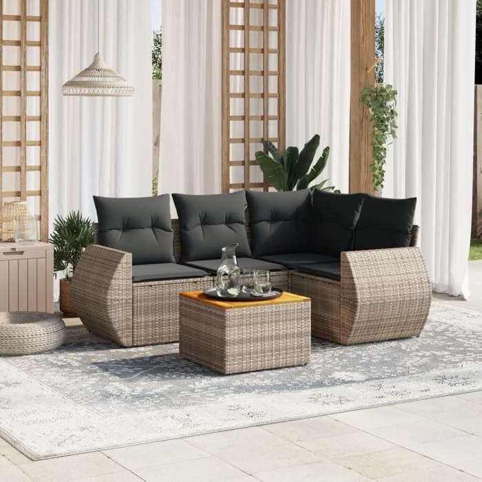 VidaXL Salon de Jardin avec Coussins 5 pcs, Canapés de Terrasse, Ensemble de Meubles de Patio, Mobilier d'Extérieur, Gris 3224989
