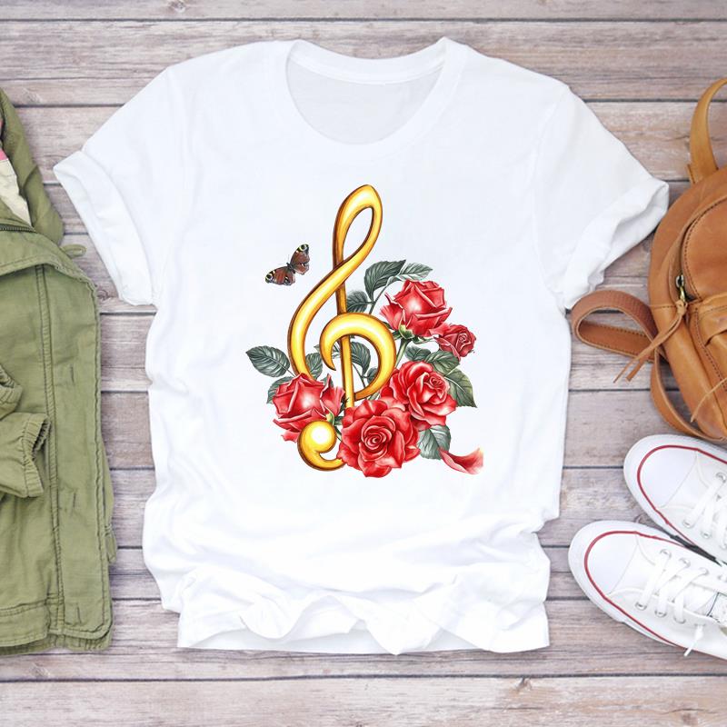(Asian Size) style flower T Shirt Lady Female Top Short Sleeve T-shirts Casual Printed Clothing Women Fashion Graphic Tee