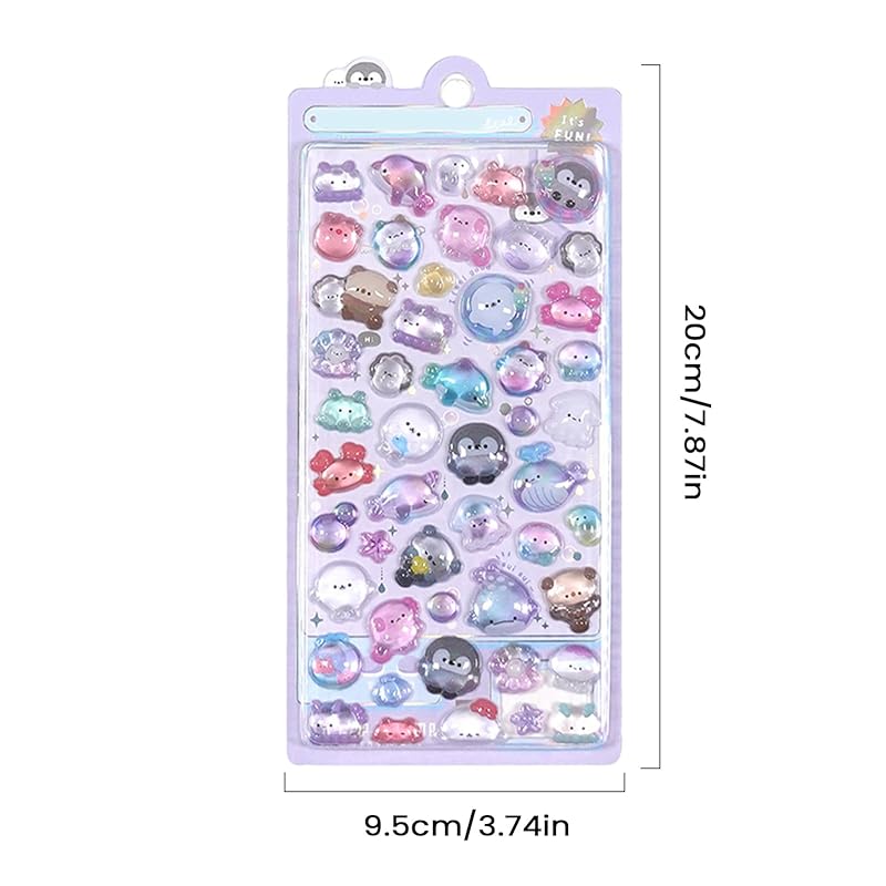 Cute 3D Pukupuku Stickers, Hollow, 3D Bubble Sticker Set, Reward Stickers for Planners and Diaries, Floating Cartoon Style DIY, Sparkly Girl