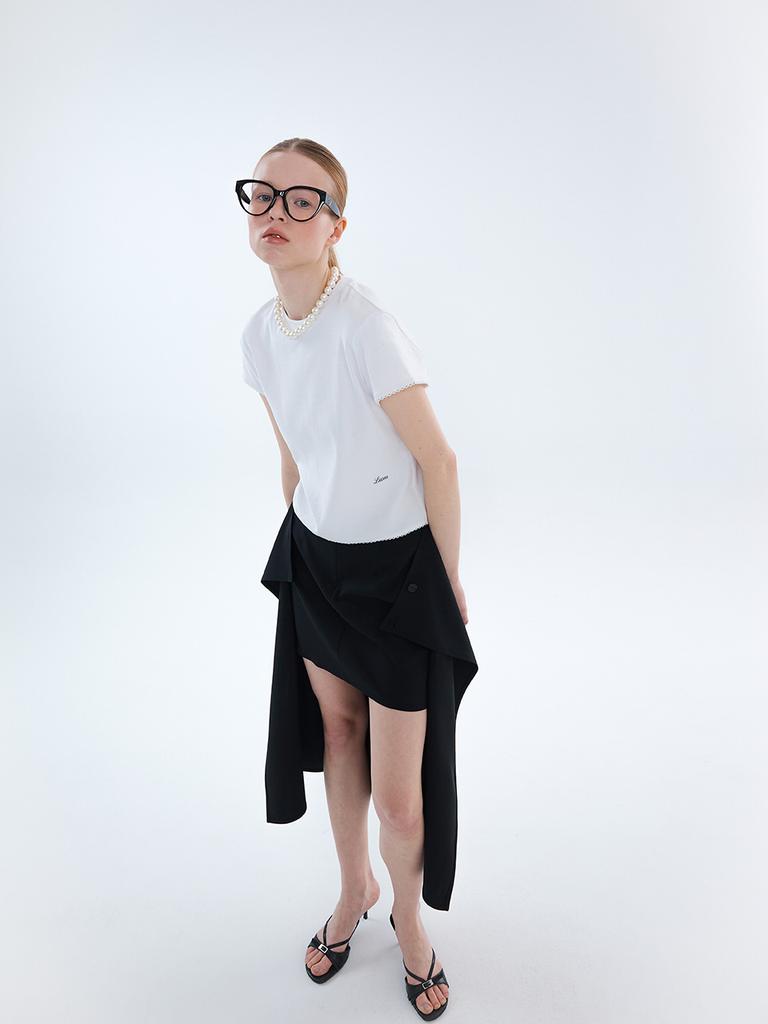 Luvm Layered Wrap Slit Skirt_Black
