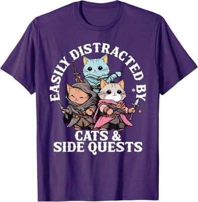 Cats Side Quest Distracted Tabletop Funny Men Women T-Shirt