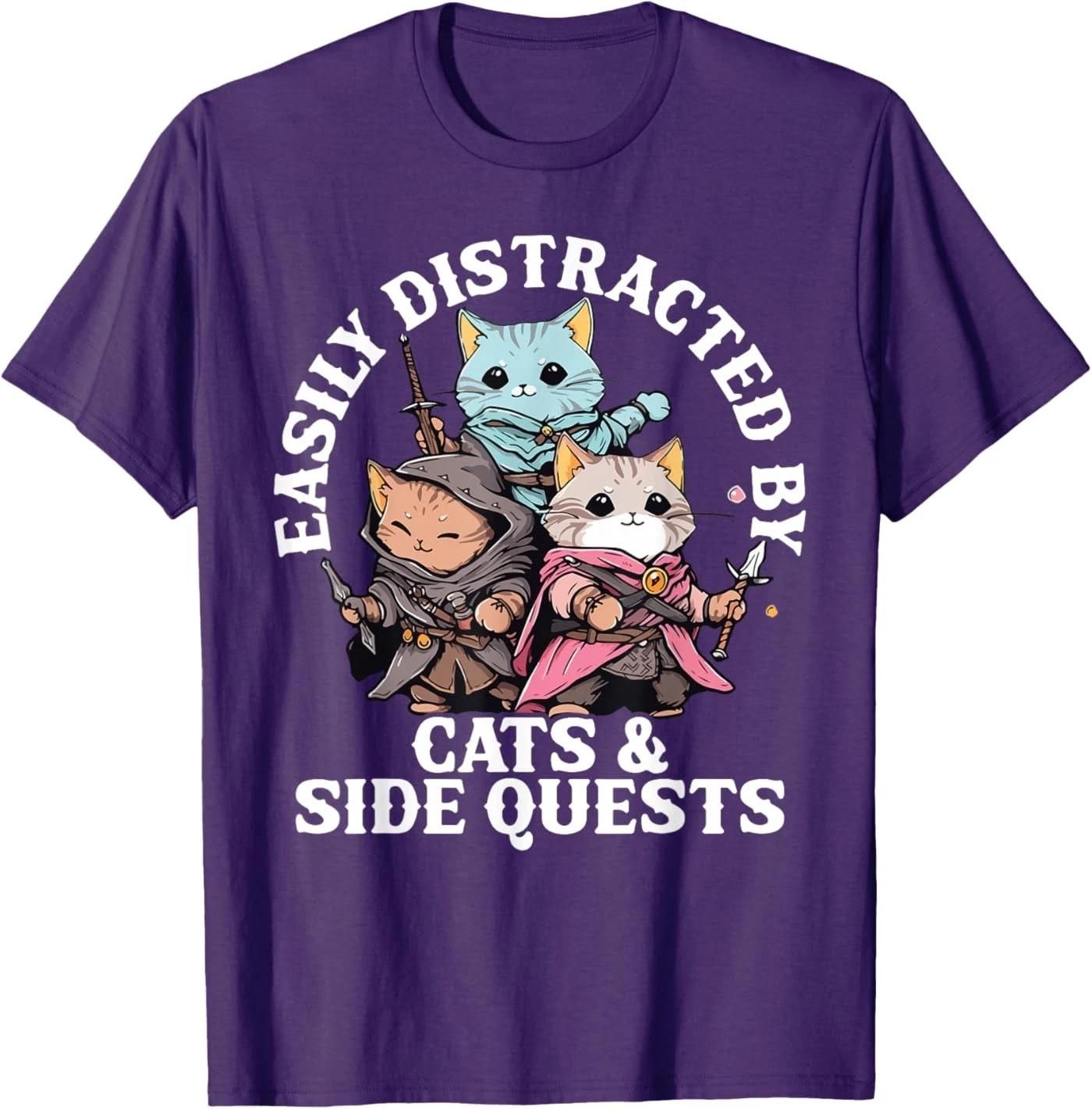 Cats Side Quest Distracted Tabletop Funny Men Women T-Shirt S