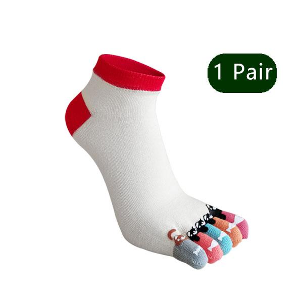 1/5 Pairs Toe Socks Women Girl Cotton White Cute Cartoon Bear Fish Print Soft Beautiful Fashions Ankle Boat Five Finger Socks