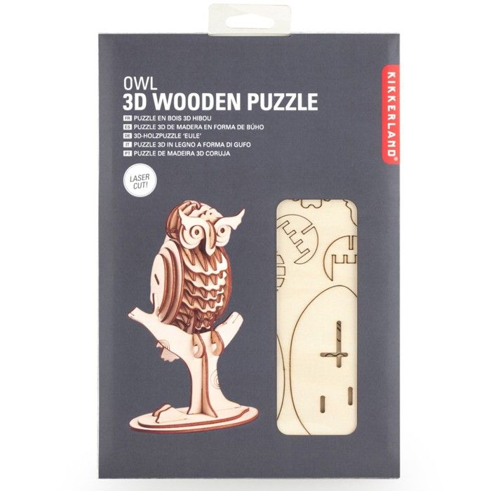 Puzzle 3D Chouette Kikkerland - Bois Naturel - Moins de 100 Pièces - Enfant 4 Ans et Plus