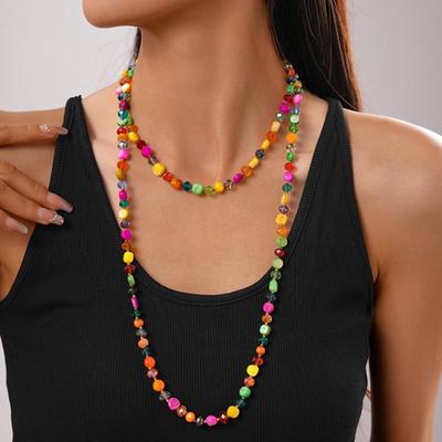 Boho Double-Layer Colorful Shell Long Necklace For Women Vintage Irregular Beads Jewelry Female Summer Vacation Holiday Gifts