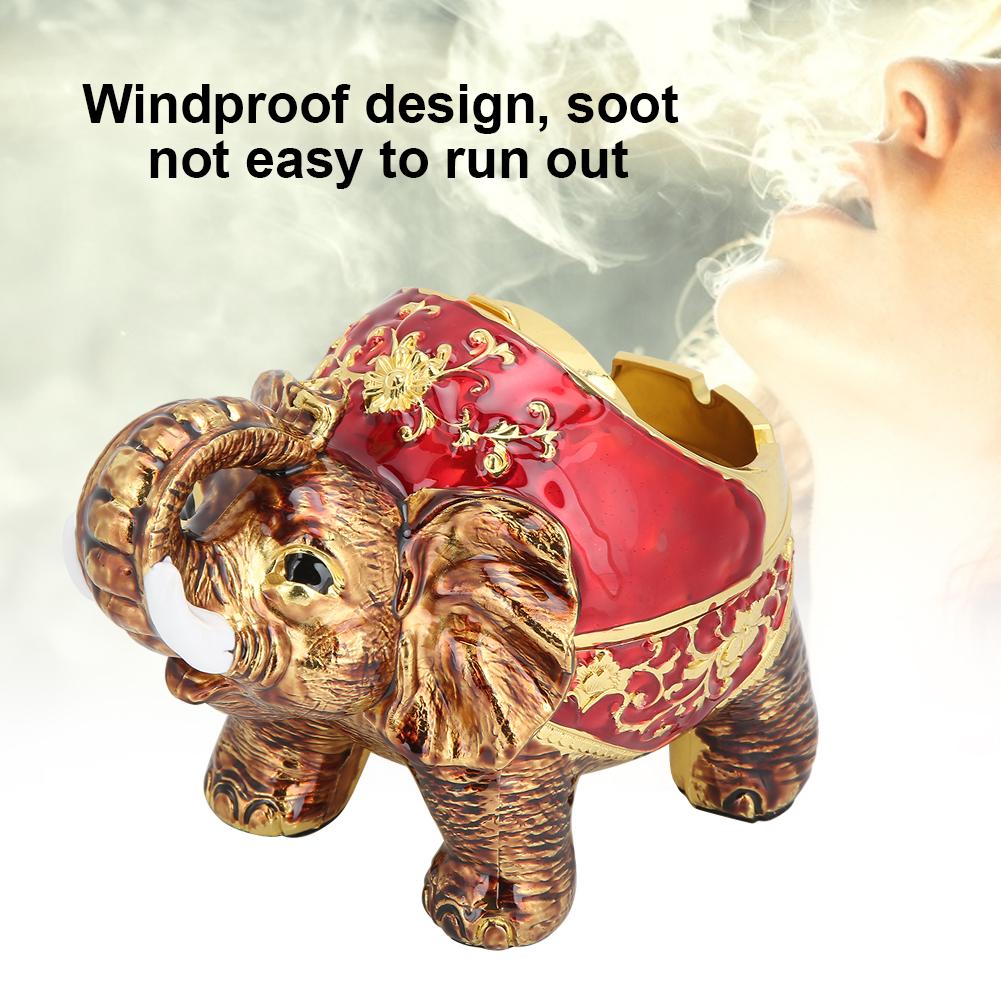 Zinc Alloy Innovative Spherical Vintage Elephant Ashtray with Cover Multifunctional Office HomeGold