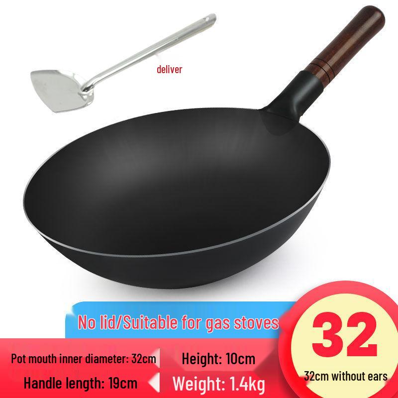 Zhangqiu Hand-Forged Traditional Iron Wok - Non-Stick, Non-Rusting, Uncoated Stir-Fry Pan for Gas Stoves Without lid