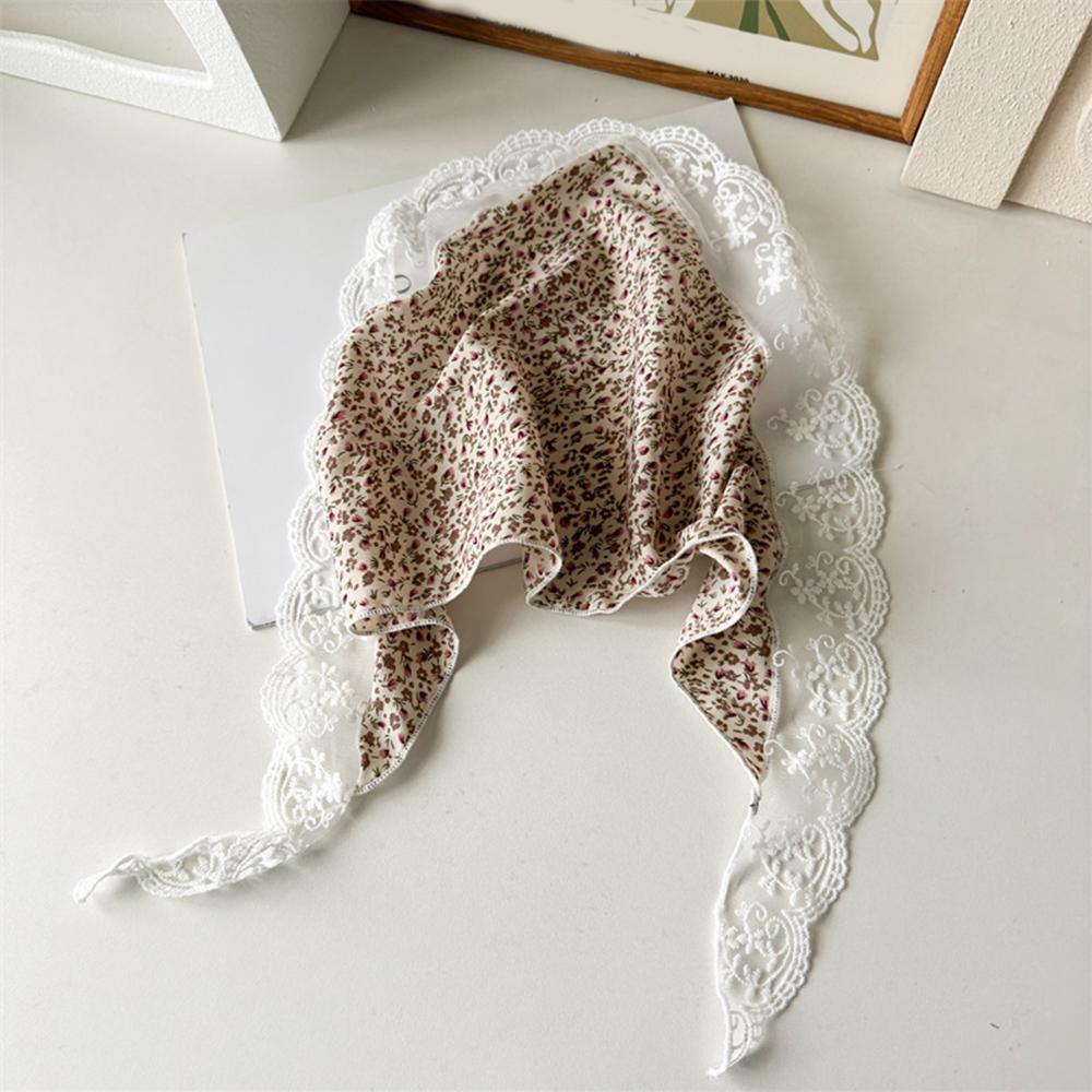 Ins Lace Floral Hair Scarf Women Triangle Bandana Hair Band Strap Hair Bag Headscarf Hat Travel Po Headband Turban Accessory