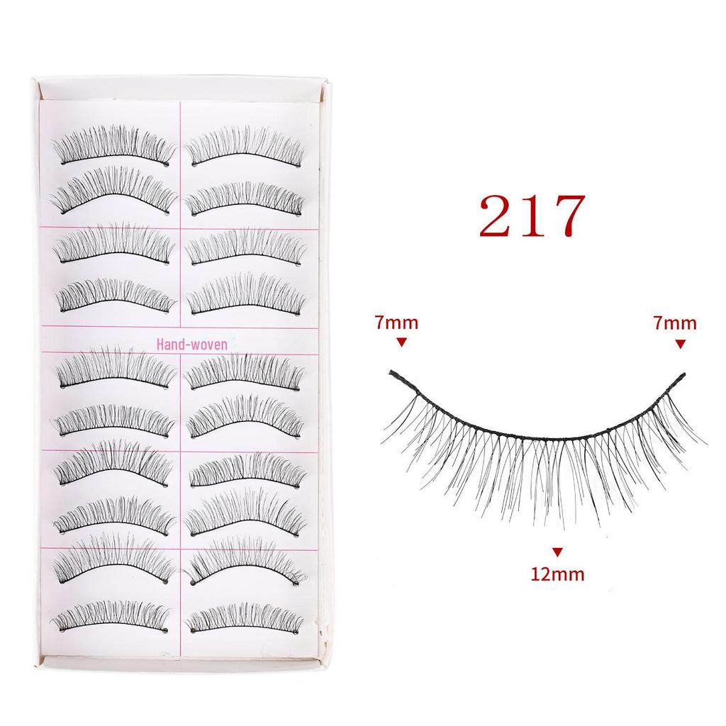 217 handgefertigte falsche Wimpern – 10 Paar im natürlichen Stil, gekreuzter Baumwollstiel für Bühnen-Make-up