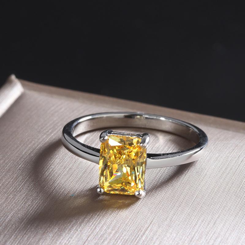 Jewelry Direct Sales Color Treasure High Carbon Simulation Yellow Diamond 6 * 8 Rectangular Ring Children'S Ring Jewelry